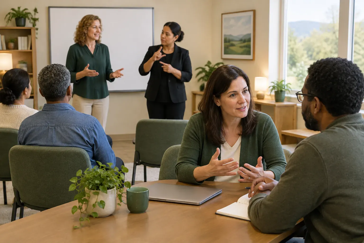 An instructor and student engaged in a productive one on one professional discussion